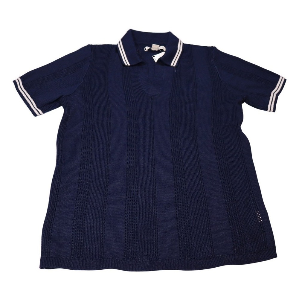 Aéropostale Women's Navy Blue Knit Polo Sweater‎ Top Striped Collar Short Sleeve